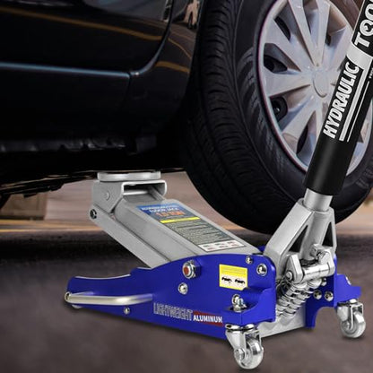 ZenithX Hydraulic Low Profile Aluminum and Steel Racing Floor Jack with Dual Piston Quick Lift Pump, 1.5 Ton (3,000 lb) Capacity, Blue