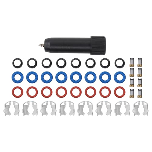 8 Set Fuel Injector Repair Seal Kit w/Micro Filter Removal Tool | for Chevy GMC Cadillac Escalade Silverado Suburban Tahoe Avalanche Trailblazer Express Sierra Envoy Yukon 1999-2007 V8