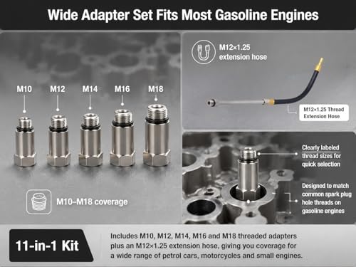 Fuel Pressure Detector kit 0-140 PSI, Universal Fuel Injection Pump Pressure Gauge kit with Quick Release Valve. (11PCred)