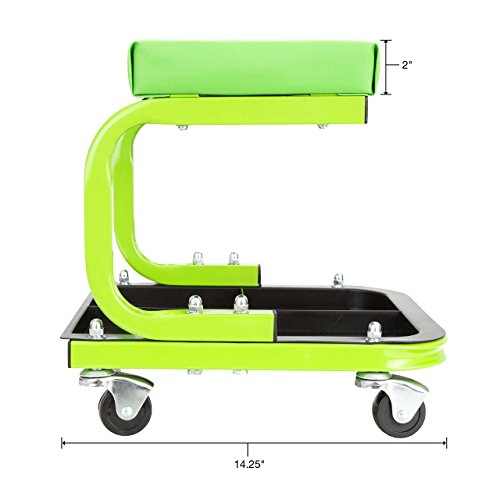 OEMTOOLS 24948 Cushioned Creeper Seat (with Tool Tray) | Comfortable Rolling Mechanic’s Seat with Ample Tool Storage – 11-1/2” x 12-1/2 Tool Tray | Rated for Up to 330 Lbs. | Green