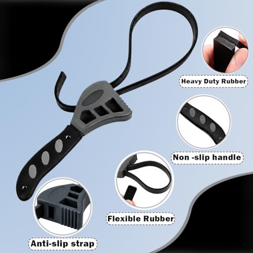 2-Pack Adjustable Rubber Strap Wrench Set – Heavy-Duty Oil Filter Wrench, 6 inch & 8 inch Diameter, Non-Slip Belt Wrench for Jar Opener, Water Filter, Plumbing, Sink, Faucet Repair Tool (Gray)