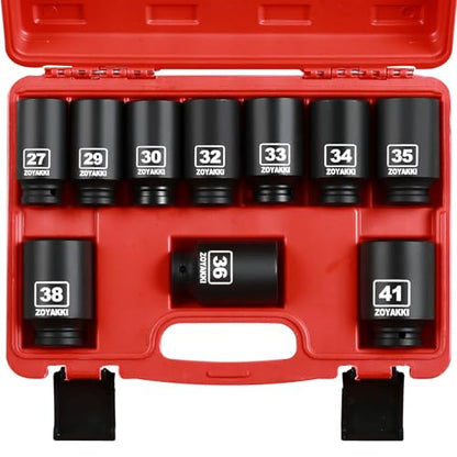 10 PCS 1/2" Drive Impact Lug Nut Socket,Standard Metric Size(21to 44mm),Standard Deep Socket Set CR-MO Material Adapter Setwith Durable Case for lmpact Driver Conversions(Upgraded) - size: 1/2" Metric 10PC Set