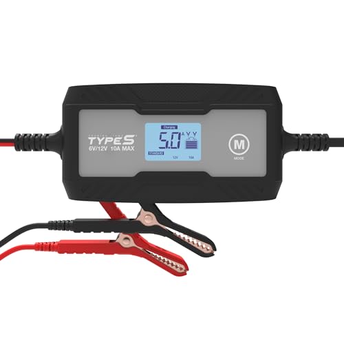 Type S 10A Smart Battery Charger & Maintainer, 6V & 12V Fully Automatic Trickle Charger, Jump Start Assist Battery Recovery Mode Auto-Voltage Detection Safe Charging for Cars Motorcycles ATVs Boats - size: 10A