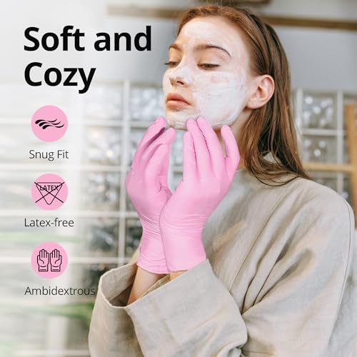 SwiftGrip Pink Nitrile Gloves, 3-mil, Industrial Gloves Disposable Latex Free, for Cleaning & Esthetician, Rubber Powder-Free, 100-ct Box (Medium) - size: Medium