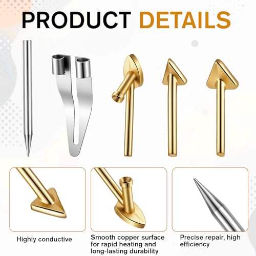 5 Pack Copper Plastic Welding Tips Triangle Smoothing Tip Replacement Plastic Welder Soldering Accessories Soldering Rod Heating Smoothing Repair Tool for Plastics Welding Car Bumper Kayak Repair