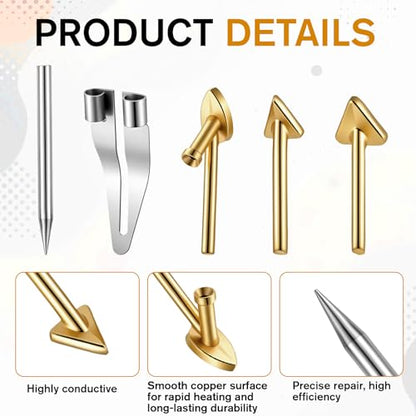 5 Pack Copper Plastic Welding Tips Triangle Smoothing Tip Replacement Plastic Welder Soldering Accessories Soldering Rod Heating Smoothing Repair Tool for Plastics Welding Car Bumper Kayak Repair