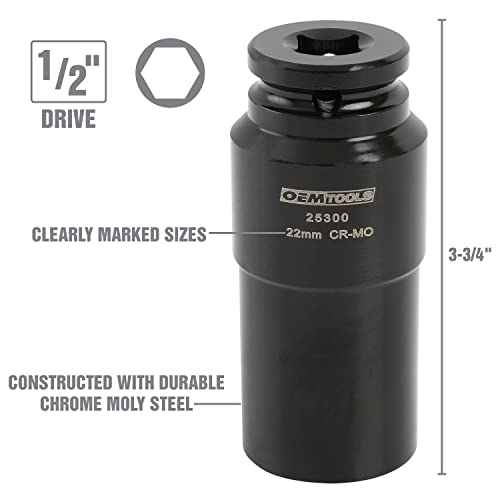 OEMTOOLS 25300 22mm Crank Bolt Socket, Heavy Duty Harmonic Balancer Socket For Stubborn Bolts, 22mm Impact Socket 1/2 Drive Crank Bolt Removal Tool - style: 22 millimeter