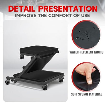 40 inch Foldable Z Creeper Rolling Seat for Garage Shop Auto Repair | 330LBS Capacity 2 in 1 Chair with Wheels, Black - style: 40inch-Black