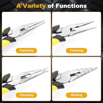 Premium 8-Inch Needle Nose Pliers, Heavy-Duty Steel Long Nose Cutting Pliers with Wire Cutter, Paper Clamp Precision, Anti-Slip Comfort Grip for Home, Fishing, Jewelry and Crafts