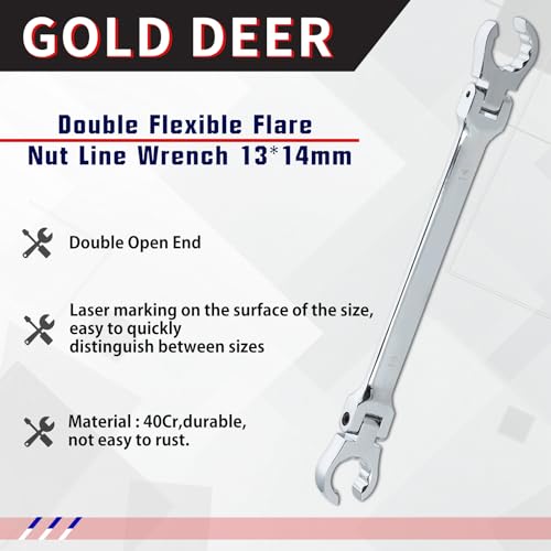 Flex Head Flare Nut Wrench 13 * 14mm Flare Nut Wrench Set Metric Flare Tool Double Flexible Flare Nut Line Wrench Flare Tool Flex Tools 40Cr for Automotive Repairs Plumbing Repairs - style: 13*14mm