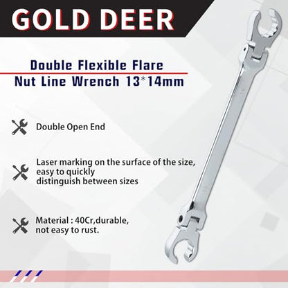 Flex Head Flare Nut Wrench 13 * 14mm Flare Nut Wrench Set Metric Flare Tool Double Flexible Flare Nut Line Wrench Flare Tool Flex Tools 40Cr for Automotive Repairs Plumbing Repairs - style: 13*14mm