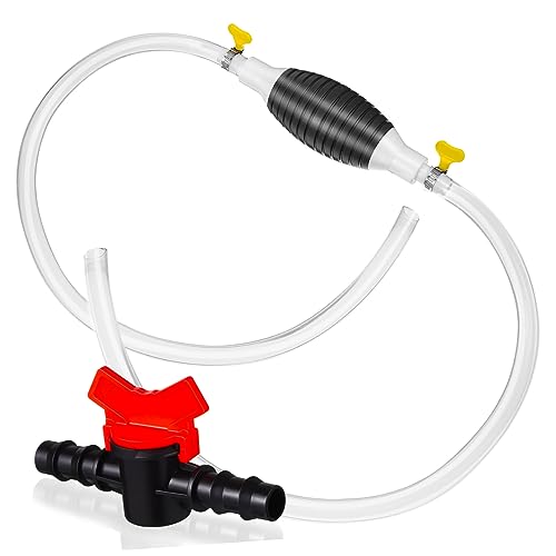 UKCOCO Manual Gasoline Transfer Pump with Stainless Steel Clamp Hose and Check Valve Portable Liquid Siphon Kit for Oil Water Fuel Extraction Plastic and Construction No Battery Needed