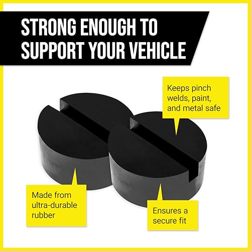 Mission Automotive Slotted Rubber Jack Pads - Automotive Pinch Weld Pad & Frame Rail Protector - Universal Lift Pucks for Hydraulic Jack Adapter Plate & Stands - Pack of 2, 2.8 in Dia x 1.3 in H