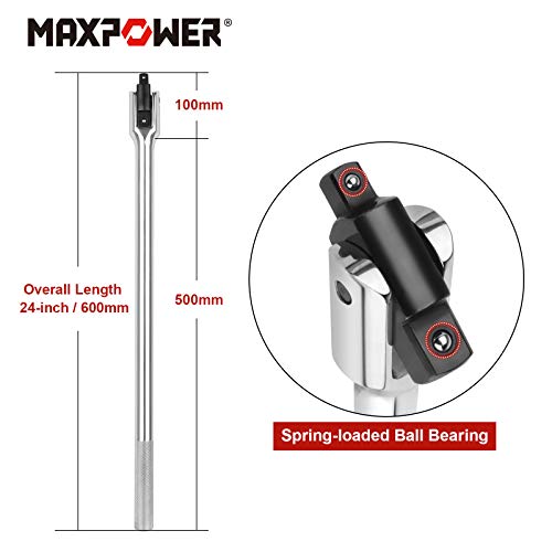MAXPOWER 24-inch Breaker Bar Dual Drive 3/4-Inch Drive and 1/2-Inch Drive Flex Handle - size: 24 inch Dual Drive 3/4"+1/2"
