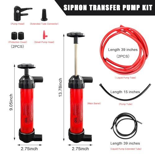 povtii Siphon Pump Fluid Transfer Pump for Car, Fuel Transfer Hand Pump Kit for Gas Oil Water Liquids, Manual Fluid Fuel Extractor Suction Tool, Car Accessories