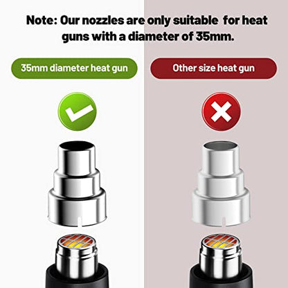 Heat Gun Nozzles Kit, SEEKONE Hot Air Gun Attachments 7 Pieces Stainless Steel Accessories Air Outlet Diameter 35mm / 1.377inch
