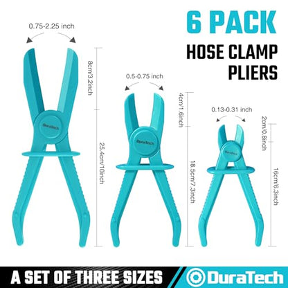 DURATECH 6-Piece Hose Clamp Pliers Set, Pinch Clamp Pliers, Blue | Ideal for Flexible Hoses, Fuel, Gas, Brake & Radiator Lines - size: 6-Piece, style: Straight（Blue）
