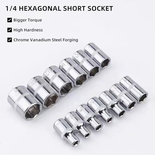 YWHWXB 1/4 Inch Ratchet Socket Wrench Set, Metric Socket Set with Quick Release Reversible Ratchet Wrench and Extension Bar, Metric SAE Mechanic Tool Kit,12 Pcs - size: Small