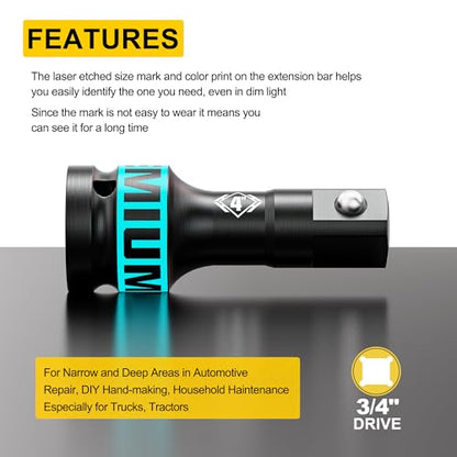 3/4" Drive Impact Extension Bar, 4 Inch Length Socket Extension, CR-V Steel, Narrow and Deep Areas in Household Haintenance, Trucks Tractors Repair or Industrial Operations - size: 3/4" 4-Inch