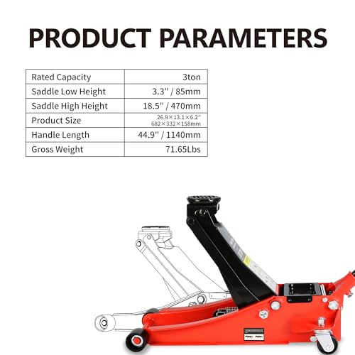 3 Ton Red Low Profile Trolley Floor Jack,Professional Steel Racing Jack with Dual Pistons Quick Lift Pump,Heavy Duty Hydraulic Lifting Range 3.3''-18.5'',3 Ton(6,600 lb) Capacity - color: Dual Pump 3 Ton-Lift Range 3.3"-18.5"(RED), size: 3 Ton