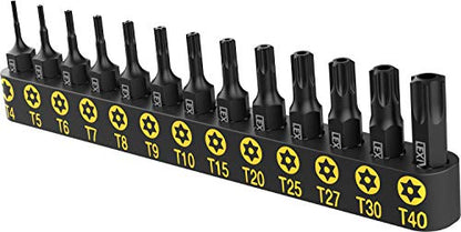 LEXIVON 13-Piece Tamper Resistant Star Bits, Premium S2 Alloy Steel, T4 - T40 | Impact Grade Security Torx Bit Set, 1/4-inch Hex Shank (LX-301)