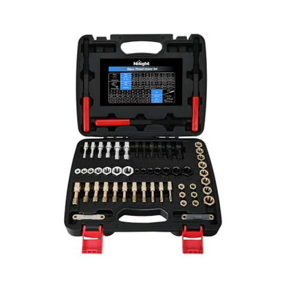 Nilight 56PCS Thread Chaser Set SAE Metric Master Thread Repair Kit with Case 23 Taps 28 Dies 3 Files 2 Gauge Universal UNC UNF Sizes Automotive Tool for Mechanics Auto Shop Home Garage Repair - size: 56PCS Metric & SAE