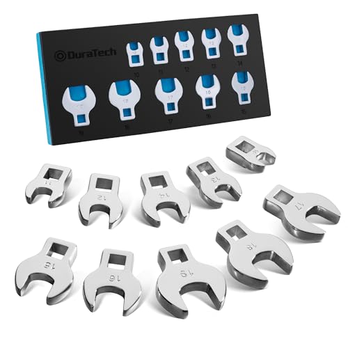 DURATECH 10-Piece 3/8" Drive Crowfoot Wrench Set, Metric, 10-19mm | Open End Wrench Set, CR-V Steel, EVA Foam Tool Organizer - size: Metric, style: Regular