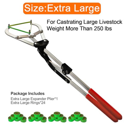 Cattle Banding Tool, 1pc Large Expander Plier with 24pcs Large Rings Kit, Bull Banding Tools for Farm Ranch Calves Sheep Goats and Other Big Livestock