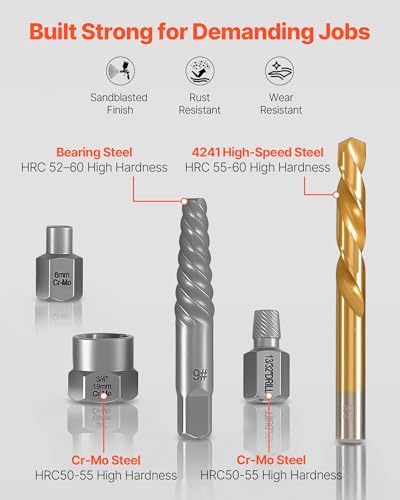 VEVOR Bolt Extractor Kit, 54 Pieces Easy Out Screw Extractor Set, Left Hand Drill Bit Set, Multi-Spline Extractors, for Removing Damaged, Stripped, Broken, Rusted, Rounded-Off Bolts, Nuts & Screws - size: 54 PCS