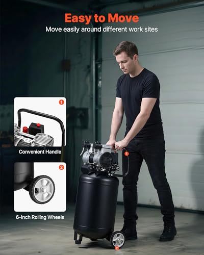 VEVOR 10-Gallon Air Compressor, 2HP 4.8 SCFM at 90PSI, Max 125PSI Pressure Oil-Free Air Compressor Tank, Portable on Wheels for Auto Repair, Tire Inflation, Spray Painting, Woodwork Nailing, 120V - size: 10-Gallon