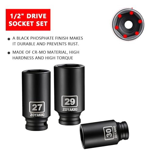 10 PCS 1/2" Drive Impact Lug Nut Socket,Standard Metric Size(21to 44mm),Standard Deep Socket Set CR-MO Material Adapter Setwith Durable Case for lmpact Driver Conversions(Upgraded) - size: 1/2" Metric 10PC Set