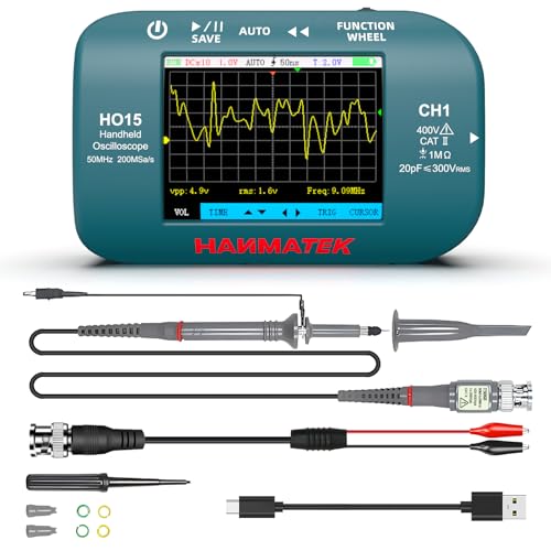 HANMATEK HO15 Handheld Digital Oscilloscope - 50MHz Bandwidth, 200MSa/s High-Precision Sampling, 2.8" TFT Display, USB Rechargeable, Signal Generator,Portable for Fieldwork - style: Professional 50 Mhz