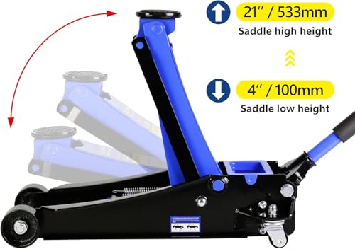 4 Ton Low Profile Floor Jack, Heavy Duty Floor Jack with Dual Pistons Quick Lift Pump, Steel Car Jack Adjustable Height 4"-21", Hydraulic Trolley Floor Jacks 4 Ton/8000 LB Capacity, Blue - color: Blue - 4 Ton(Dual Pump), Lift 4"-21"