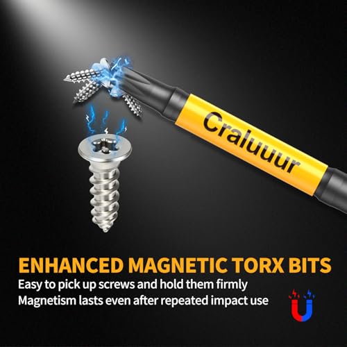 14PCS Impact Long Torx Bit Set, 6-Inch, T7–T40, Tamper Proof Star Bits Set, Magnetic Security Torx Bit Set with 1/4 Inch Hex Shank, S2 Steel, Ideal for Automotive, DIY, Electronics