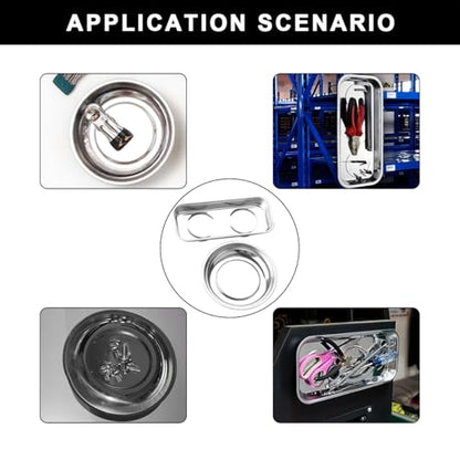 2 PCS Magnetic Parts Tray Set, Stainless Steel 9.4"×5.4" Square and 4" Round Magnetic Trays, Mechanic Tool Tray Holder for Screw, Sockets, Bolts, Nuts, Small Metal Parts - color: 9.4"×5.4" Square+4" Round