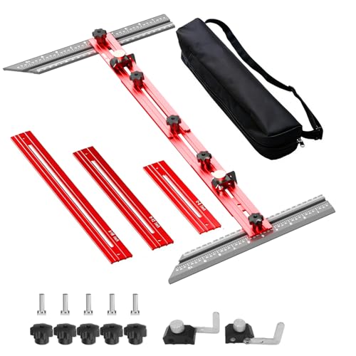 Stair Tread Template Tool – Stair Tread Gauge Jig, Aluminum Alloy Measuring and Scribe Tool for Accurate Angle, Depth, and Length Measurement of Stairs, Risers, and Partitions - color: RedGray