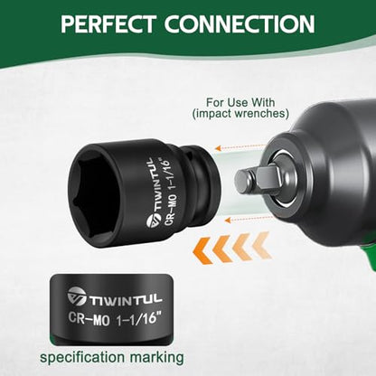 1-1/16" Shallow Impact Socket 1/2 Inch Drive for Axle Nuts Removal | Heat-Treated CO-MO Steel Impact Socket, 6 Point Design, SAE, Axle Nut Socket for Automotive Truck and Machinery Maintenance - size: 1-1/16" (Standard)