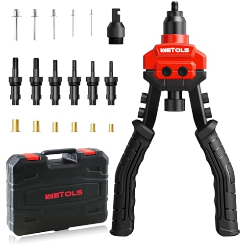 WETOLS 3 in 1 Rivet Nut Tool, Rivet Gun, Reamer Set, Professional Rivet Gun Kit with 5 Rivet Heads and 6 Metric & SAE Mandrels, Hand Riveter Tool with 50 Rivets and 60 Rivet Nuts, Sturdy Case, WE-890 - size: 3 in 1 rivet nut tool