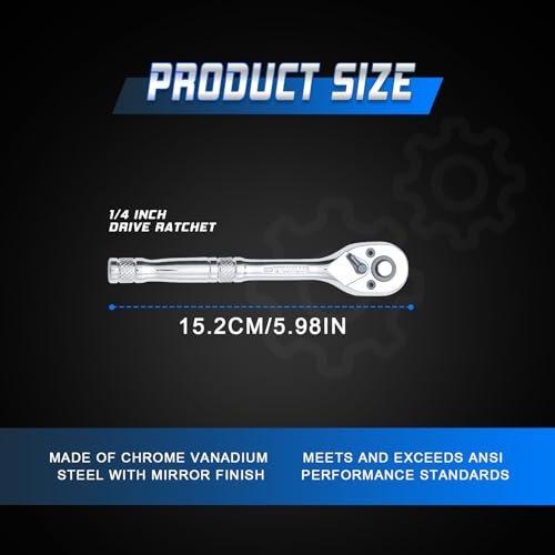 1/4 Inch Drive Ratchet Wrench,Standard Socket Wrench,72-Tooth Quick Release,Reversible Ratcheting Feature with Metal Handle - size: 1/4-inch Single, style: Standard-Metal handle
