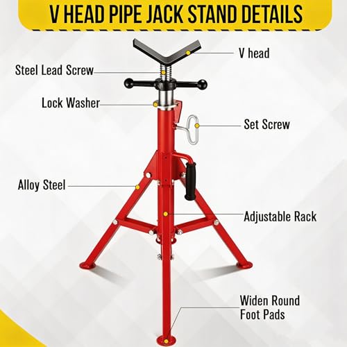 Garvee V Head Tripod Pipe Jack Stand, 1/8"-12" Pipe Support Rest, 2500 LB Heavy Duty Carbon Steel Adjustable 28"-52" Folding Portable Pipe Stand for Welding Pipe | Heavy Duty Carbon Steel Adjustable 28"-52" Folding Portable Pipe Stand for Welding Pipe - c