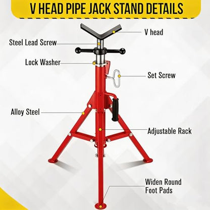 Garvee V Head Tripod Pipe Jack Stand, 1/8"-12" Pipe Support Rest, 2500 LB Heavy Duty Carbon Steel Adjustable 28"-52" Folding Portable Pipe Stand for Welding Pipe | Heavy Duty Carbon Steel Adjustable 28"-52" Folding Portable Pipe Stand for Welding Pipe - c