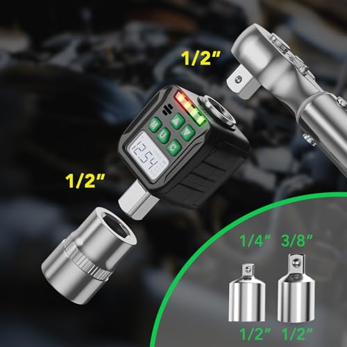 Digital Torque Wrench Adapter Set 1/2" Drive,Electric Wrenches,Snap on Digital Inch Pound Torque Wrench,1/4",3/8" Torque Adapter for Car,Motorcycle & Automotive (7.4-147.5 Ft-lb/10-200 Nm) - size: 7.4-147.5 Ft-lb/10-200 Nm