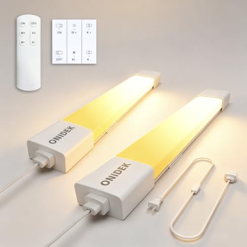 ONIDEK Under Cabinet Lights with Plug. 3000K-6500K Dimming and Color. with Wireless Control Panel and Remote Control.15W 1500LM for Garage, Kitchen, Bathroom, Closet, Office (16 inch-2pcs) - size: 16 inch-2pcs