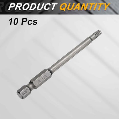 HARFINGTON 10pcs T20 Torx Head Screwdriver Bit 1/4" Hex Shank 3" (75mm) Long Magnetic No Hole Tip Tamper Proof 6 Point Star Screw Driver Drill Bits S2 Steel Industrial Power Screwdrivers - size: T20 x 3"
