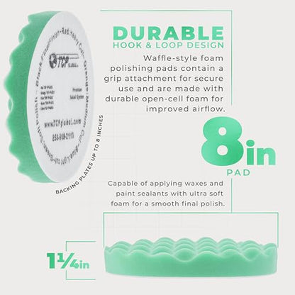 TCP Global 8" Green Waffle Foam Buffing Pad Hook and Loop Backing - Final Cut Pad for Polishing, Automotive, Marine, Truck, RV & Compound Cutting, Car Polishing Pads - color: Green
