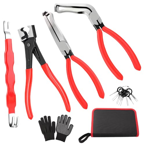 SnowyFox 5PCS Electrical Disconnect Pliers Set Automotive Removal Tool Kit | Automotive Electrical Terminal Connector Separator Removal Tool with Gloves & Storage Bag for Car Suv RV Repair