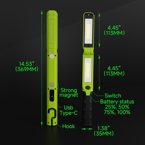 2 PCS Work Light Magnetic,2600ML LED Mechanic Lights, Rechargeable Light, Underhood Light with Hooks for Car Repairing/Garage/Workshop/Emergency/Inspection - size: 2 Pack