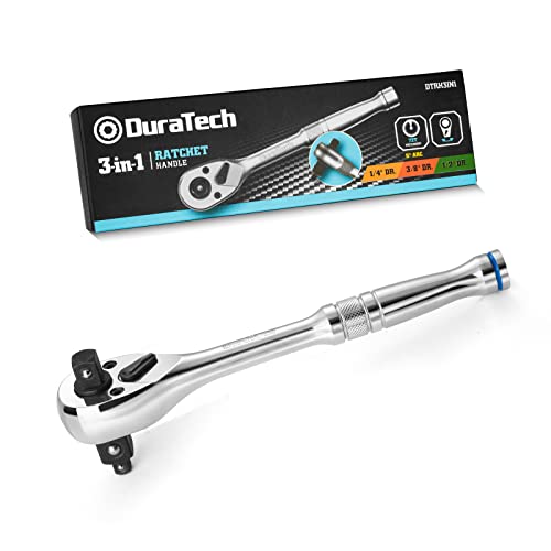 DURATECH 3-IN-1 Ratchet Handle, 1/4 ", 3/8 ", 1/2" Drive Ratchet Wrench | 72-Tooth, Reversible Switch, Full-Polished Chrome Plating, Alloy Steel - style: Ratchet Handle