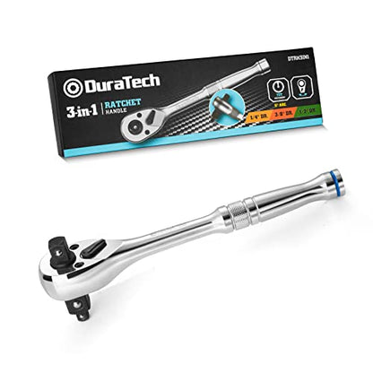 DURATECH 3-IN-1 Ratchet Handle, 1/4 ", 3/8 ", 1/2" Drive Ratchet Wrench | 72-Tooth, Reversible Switch, Full-Polished Chrome Plating, Alloy Steel - style: Ratchet Handle