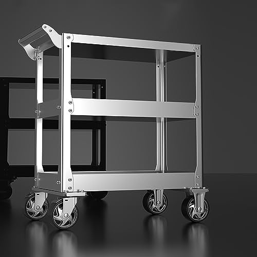 3-Tier 14 Gauge Stainless Steel Utility Cart, 1100 lbs Heavy Duty Service Cart with Wheels, Rolling Tool Cart on Wheels for Mechanic, Garage, Workshop, Warehouse, 15.75" D x 30.7" W x 36.2" H